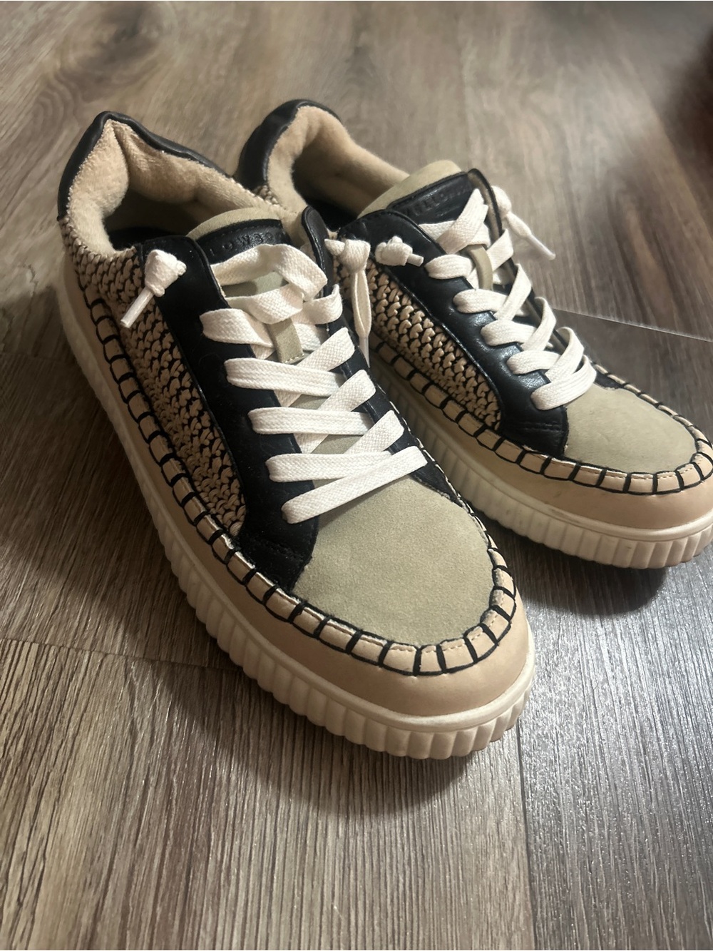 Woman’s Casual Yellowbox Lace-Up Sneakers in Beige and Black